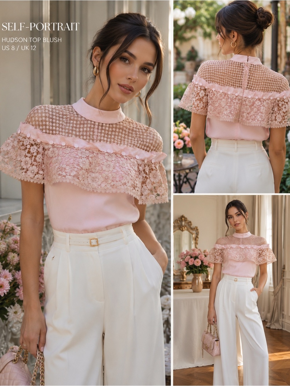 Self-Portrait Blush Pink Lace Ruffle Top